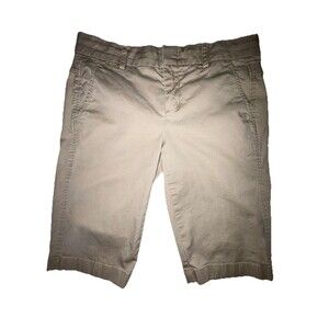 Vince Khaki Bermuda Shorts Size 2 Adjustable Buckle Waist Cotton Stretch Blend
